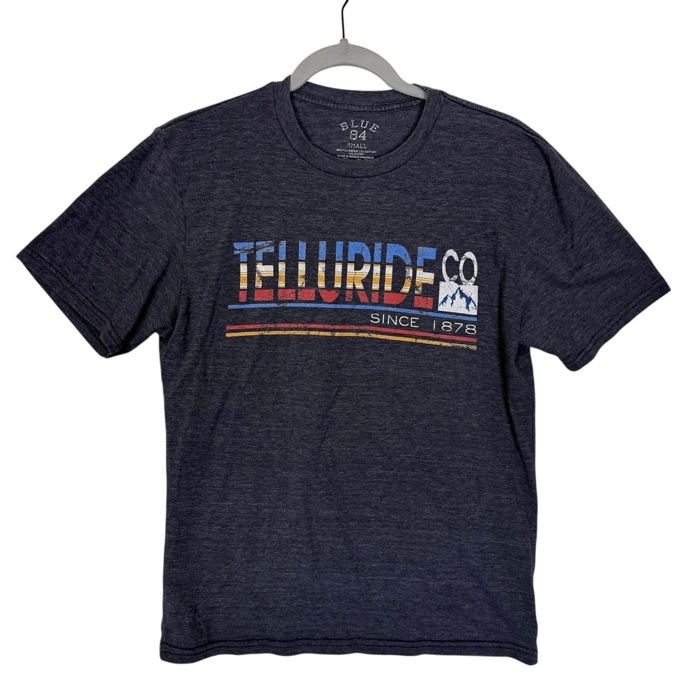 Blue 84 Telluride CO Shirt Mens Small Gray Graphic Mountain Tee Outdoor Colorado